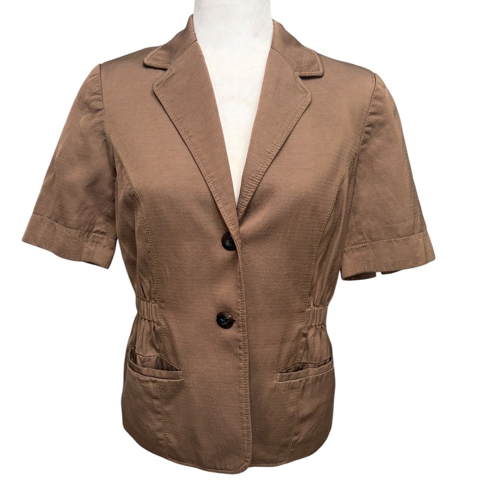 Coldwater Creek Brown Short Sleeve Blazer Ribbed Cinched Women's Size 6